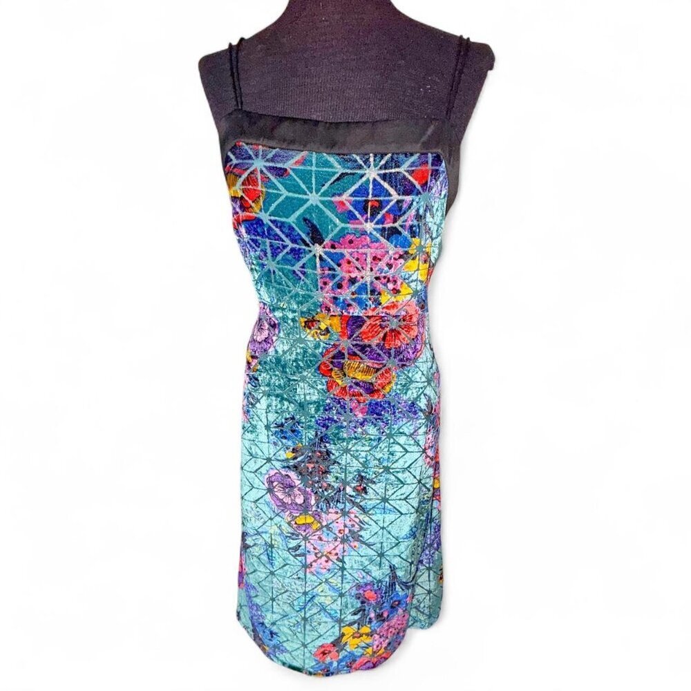 Anthropologie Moulinette Soeurs Floral Print Velvet Slip Dress Size 8